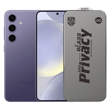 ✨TOATE PRODUSELE✨ - Folie de Protectie pentru Samsung Galaxy S24, , Sticla Securizata ESD Antistatica, Super-X Privacy OG, Margini Negre, 0.30 mm, Transparent Inchis