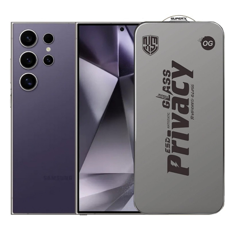 ✨TOATE PRODUSELE✨ - Folie de Protectie pentru Samsung Galaxy S24 Ultra, , Sticla Securizata ESD Antistatica, Super-X Privacy OG, Margini Negre, 0.30 mm, Transparent Inchis