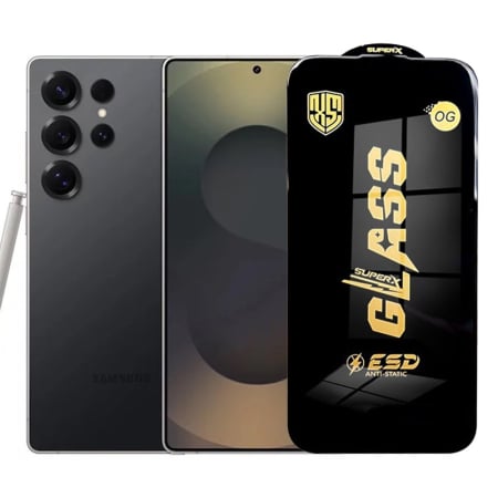 ✨TOATE PRODUSELE✨ - Folie de Protectie pentru Samsung Galaxy S25 Ultra, , Sticla Securizata ESD, Margini Negre, Rezistenta la Zgirieturi, Antistatica, 0.35 mm, Transparenta