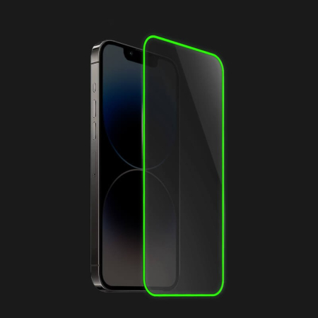 Folie de Sticla Securizata pentru Apple iPhone 15 Pro, , Luminous, Margine Fosforescenta Neon din Silicon, Mat, Anti-Amprenta, Protectie Completa, 9H, Verde [3]