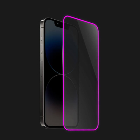Folie de Sticla Securizata pentru Apple iPhone 15 Pro, , Luminous, Margine Fosforescenta Neon din Silicon, Mat, Anti-Amprenta, Protectie Completa, 9H, Violet [7]