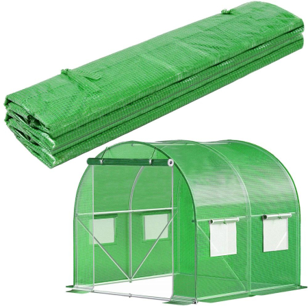 Folie inlocuire pentru sera 200x200x200 cm, PE 140g/mp cu plasa PP, UV4, 4 ferestre si usa cu fermoar, verde [17]
