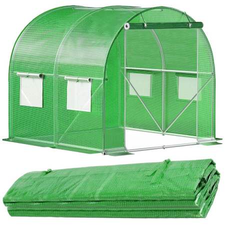 Grădină - Folie inlocuire pentru sera 200x200x200 cm, PE 140g/mp cu plasa PP, UV4, 4 ferestre si usa cu fermoar, verde