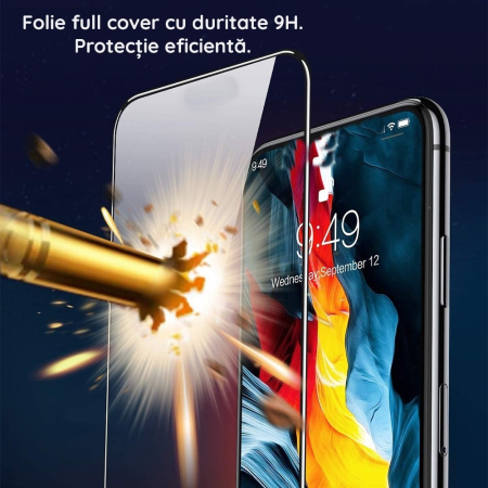 Folie Sticla Securizata compatibil cu Xiaomi Redmi Note 12 5G, Full Glue Negru [2]