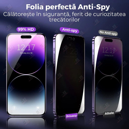 Folie Sticla Securizata, , Pentru Apple iPhone 16 Pro, Privacy Classic, 2.5D, Confidentialitate 30°, Negru Transparent [3]