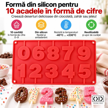 Forma pentru 10 Acadele din Ciocolata, Zahar sau Jeleu Cake Pops, Numere, 28 x 16.5 cm