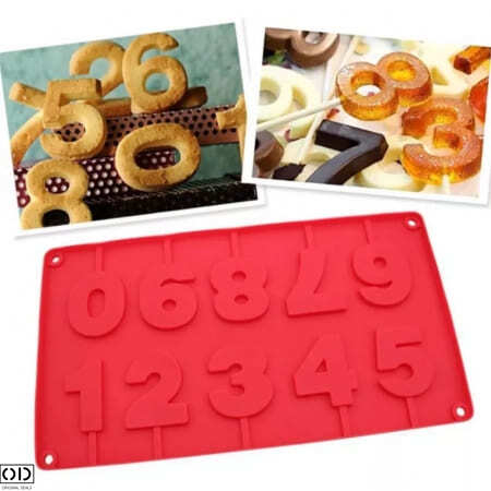 Vase, Recipiente & Accesorii din Silicon - Forma pentru 10 Acadele din Ciocolata, Zahar sau Jeleu Cake Pops, Numere, 28 x 16.5 cm