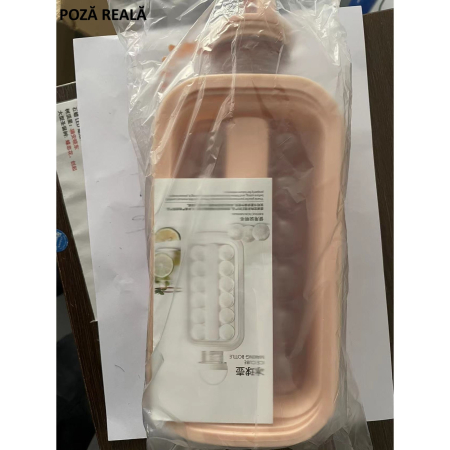 Forma pentru Gheata 2 in 1 Portabila, , sub Forma de Sticla, Sfere, Diametru 3 cm, Multifunctional, 17 Bilute, 27.5 x 11.4 x 5.5 cm, Culoare Roz Pal [6]