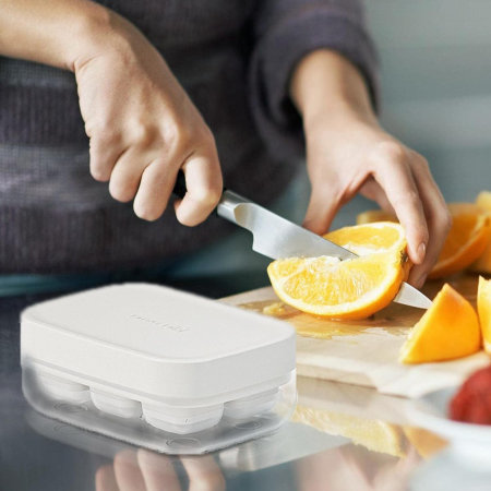 Forma pentru gheata cu presa , din silicon alimentar, 6 cuburi, caserola pentru depozitare, usor de folosit si curatat, 10.5 x 7.5 x 4.1 cm, alb [5]