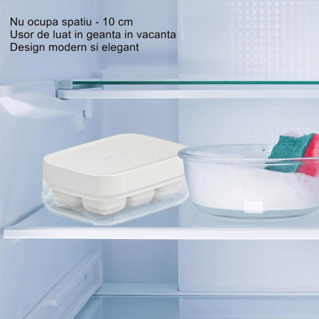 Forma pentru gheata cu presa , din silicon alimentar, 6 cuburi, caserola pentru depozitare, usor de folosit si curatat, 10.5 x 7.5 x 4.1 cm, alb [1]