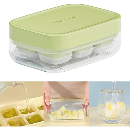 Forma pentru gheata cu presa , din silicon alimentar, 6 cuburi, caserola pentru depozitare, usor de folosit si curatat, 10.5 x 7.5 x 4.1 cm, verde [7]