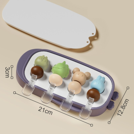 Forma pentru inghetata , 4 compartimente, forme cu animalute, materialsilicon si ABS, 21 x 12.8 x 3cm, mov [5]