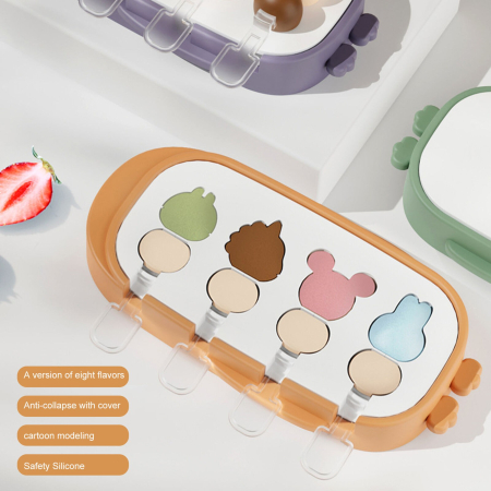 Forma pentru inghetata , 4 compartimente, forme cu animalute, materialsilicon si ABS, 21 x 12.8 x 3cm, portocaliu [10]