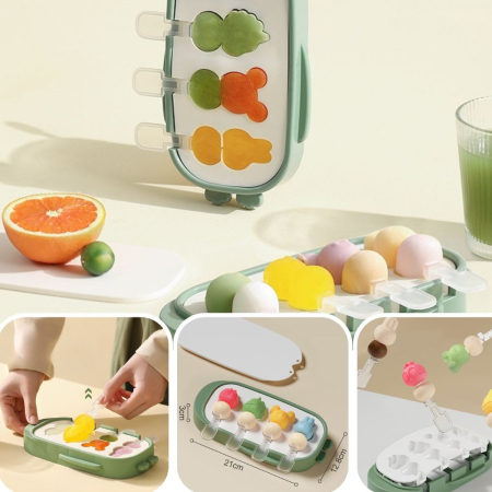 Forma pentru inghetata , 4 compartimente, forme cu animalute, materialsilicon si ABS, 21 x 12.8 x 3cm, verde [1]