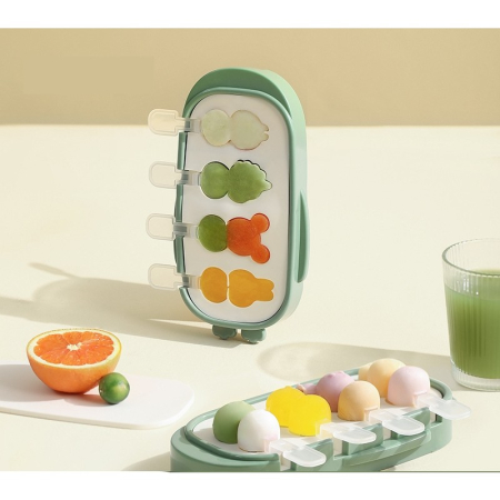 Forma pentru inghetata , 4 compartimente, forme cu animalute, materialsilicon si ABS, 21 x 12.8 x 3cm, verde [4]