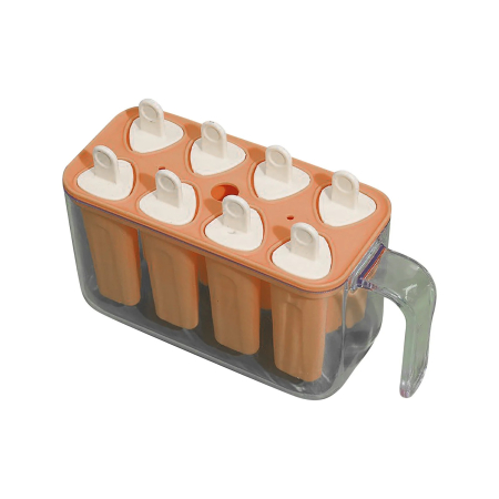 Forme cuburi de gheata - Forme de inghetata, , 8 Forme din Silicon, Forma pentru Inghetata din si Sucuri Ghetate, 13 x 10 x 6.5 cm, Portocaliu
