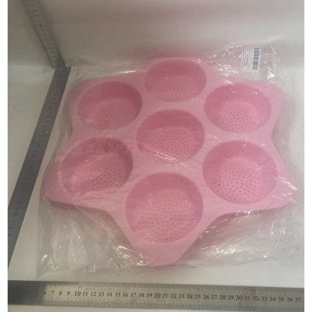 Forme de Silicon pentru Copt, , 7 Forme Rotiunde, pentru Burgeri si Prajituri, 38.5 x 4 cm, Roz [1]