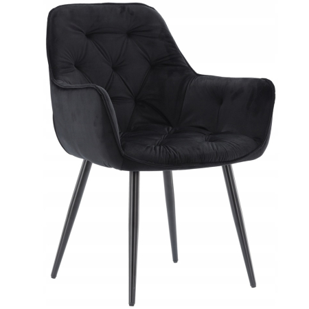 SCAUNE - Fotoliu catifea tapitat, cu spatar inalt si design cu cusaturi, 55x60x89 cm, negru