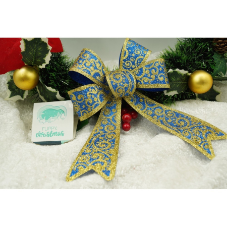 Funda pentru brad, Albastra, model spiralat, cu margini aurii, 15 x 23 cm, PVC,  [2]