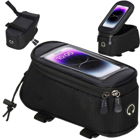 Geanta bicicleta impermeabila, cu buzunar pentru telefon, 19x10x10cm, negru [8]