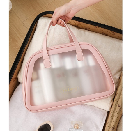 Geanta Cosmetice de Voiaj, , Dubla Compartimentare, Impermeabila, Translucida Mata, 35 x 22 x 15 cm, Roz [7]