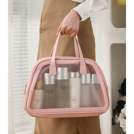 Geanta Cosmetice de Voiaj, , Dubla Compartimentare, Impermeabila, Translucida Mata, 35 x 22 x 15 cm, Roz [4]