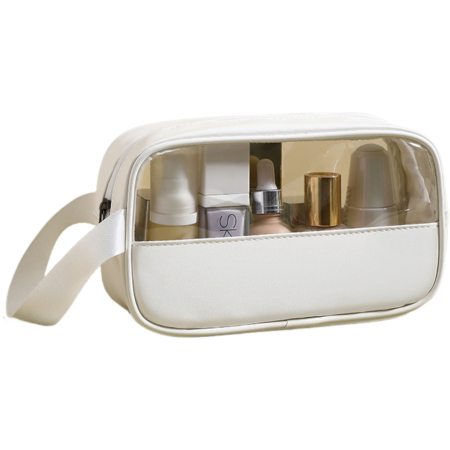 ✨TOATE PRODUSELE✨ - Geanta cosmetice , pentru voiaj sau organizare, material PVC/textil, impermeabila, portabila, 22 x 12 x 8 cm, alb