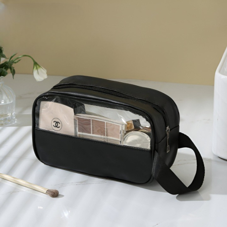 Geanta Cosmetice, , pentru Voiaj sau Organizare, Material PVC- Textil, Impermeabila, Portabila,22 x 12 x 8 cm, Negru [1]