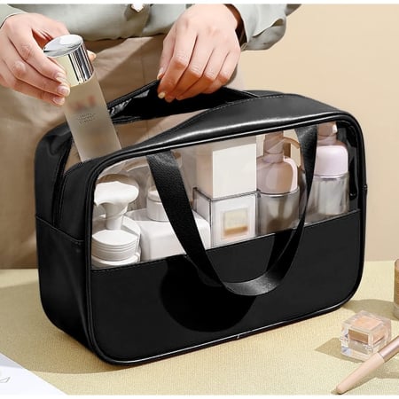 ✨TOATE PRODUSELE✨ - Geanta cosmetice , pentru voiaj sau organizare, material PVC/textil, impermeabila, portabila, 26 x 15 x 10 cm, negru