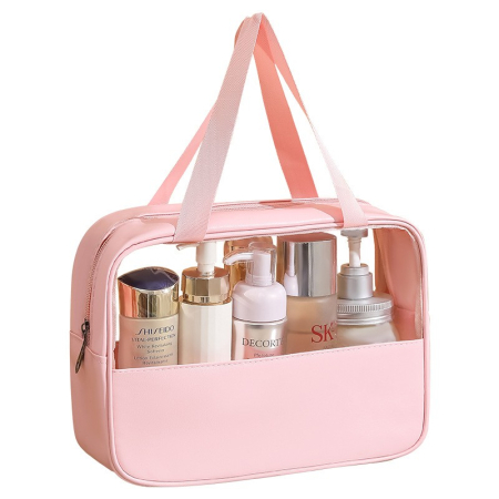 ✨TOATE PRODUSELE✨ - Geanta cosmetice , pentru voiaj sau organizare, material PVC/textil, impermeabila, portabila, 30 x 21 x 12 cm, roz