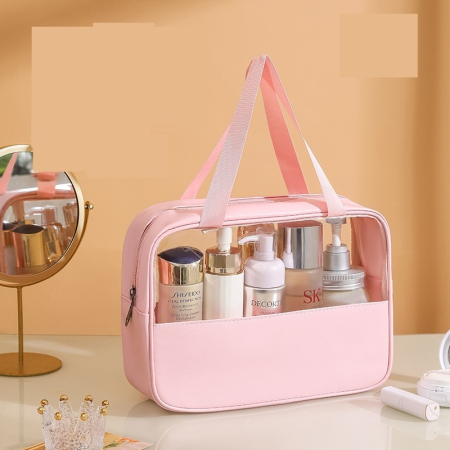 Geanta cosmetice , pentru voiaj sau organizare, material PVC/textil, impermeabila, portabila, 30 x 21 x 12 cm, roz [2]