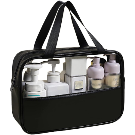 ✨TOATE PRODUSELE✨ - Geanta cosmetice , pentru voiaj sau organizare, material PVC/textil, impermeabila, portabila, 30X21X12 cm, negru