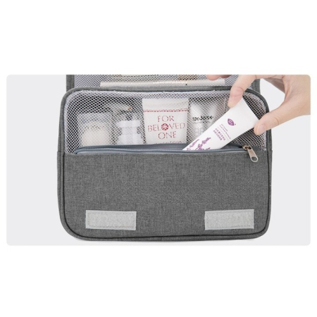 Geanta cosmetice voiaj, , material panza, impermeabil, 3 compartimente, cu agatatoare, Gri, 47 x 28 x 20  cm [4]