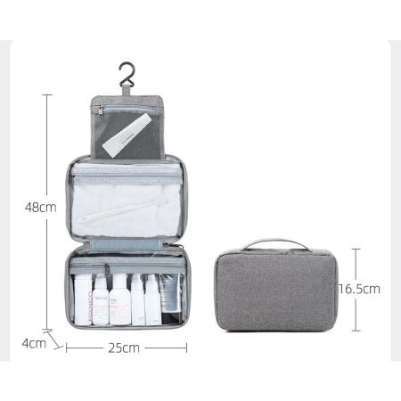 Geanta cosmetice voiaj, , material textil, impermeabil, Gri, 12.5 x 9 x 22 cm [7]