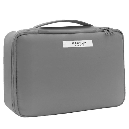 Genti Cosmetice si Organizare - Geanta de Calatorie, , pentru Cosmetice si Articole de Toaleta, Material Impermeabil, 2 in 1, Portfard Interior Detasabil, 23 x 16 x 8 cm, Gri