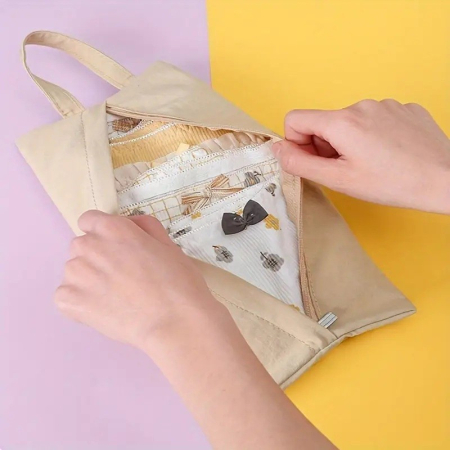 Geanta de Depozitare, , Pentru Haine Mici, Lenjerie, Sosete, Cosmetice, Impermeabila, cu Maner, 10x20x3 cm, Crem [2]