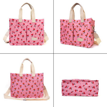 Geanta de Mana/Umar, Multifunctionala, , Inchidere cu Capsa, Imprimeu Cirese, Material Textil, 33.5 x 25 x 14.5 cm, Roz [4]
