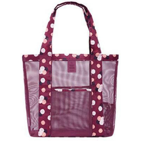 Geanta de Plaja, , din Plasa Transparenta, Imprimeu Floral, 43 x 10 x 33 cm, Model pentru Umar, Lungime Inferioara 33 cm, Burgundy [5]