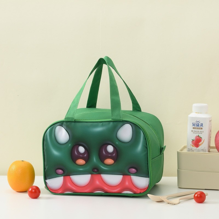 Geantă Frigorifică, , cu Desene Animat 3D, Portabilă pentru Copii, de Prânz, din Pânză Oxford, 27.5x18x20 cm, Model Crocodil, Verde [2]