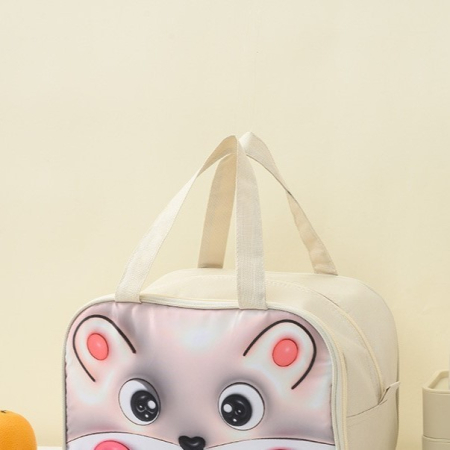 Geantă Frigorifică, , cu Desene Animat 3D, Portabilă pentru Copii, de Prânz, din Pânză Oxford, 27.5x18x20 cm, Model Soricel, Bej [5]