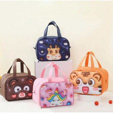 Geantă Frigorifică, , cu Desene Animat 3D, Portabilă pentru Copii, de Prânz, din Pânză Oxford, 27.5x18x20 cm, Model Tigru, Portocaliu [5]