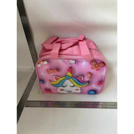 Geantă Frigorifică, , cu Desene Animat 3D, Portabilă pentru Copii, de Prânz, din Pânză Oxford, 27.5x18x20 cm, Model Unicorn, Roz [1]