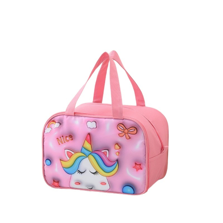 ✨TOATE PRODUSELE✨ - Geantă Frigorifică, , cu Desene Animat 3D, Portabilă pentru Copii, de Prânz, din Pânză Oxford, 27.5x18x20 cm, Model Unicorn, Roz