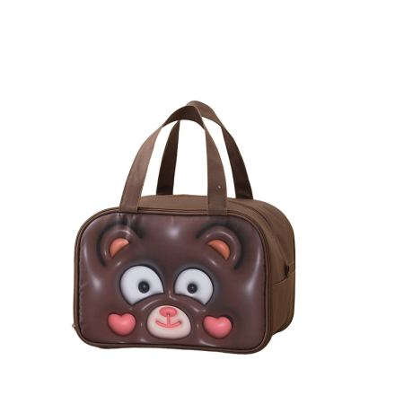 ✨TOATE PRODUSELE✨ - Geantă Frigorifică, , cu Desene Animat 3D, Portabilă pentru Copii, de Prânz, din Pânză Oxford, 27.5x18x20 cm, Model Ursulet, Maro