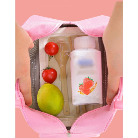 Geantă Frigorifică, , cu Desene Animat, Portabilă pentru Copii, de Prânz, din Pânză Oxford, 22x14x19 cm, Model Iepuras, Roz [3]