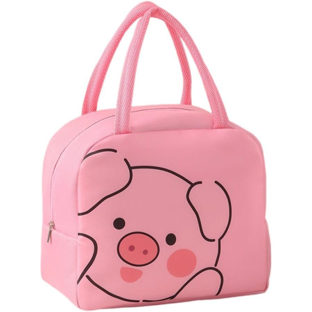 ✨TOATE PRODUSELE✨ - Geantă Frigorifică, , cu Desene Animat, Portabilă pentru Copii, de Prânz, din Pânză Oxford, 22x14x19 cm, Model Purcelus, Roz