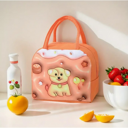 Geantă Frigorifică, , cu Desene Animate 3D, Portabilă pentru Copii, de Prânz, din Pânză Oxford, 23x13x19 cm, Model Catelus, Maro [4]