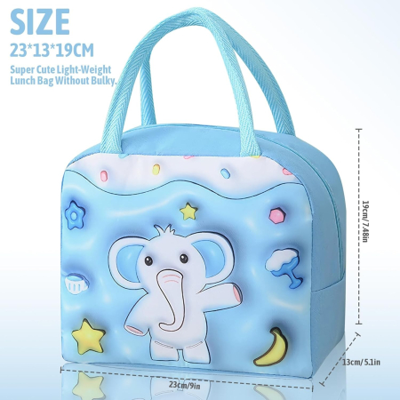Geantă Frigorifică, , cu Desene Animate 3D, Portabilă pentru Copii, de Prânz, din Pânză Oxford, 23x13x19 cm, Model Elefantel, Albastru [7]