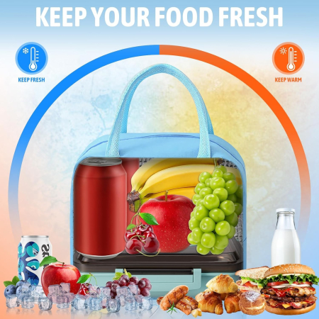 Geantă Frigorifică, , cu Desene Animate 3D, Portabilă pentru Copii, de Prânz, din Pânză Oxford, 23x13x19 cm, Model Elefantel, Albastru [8]