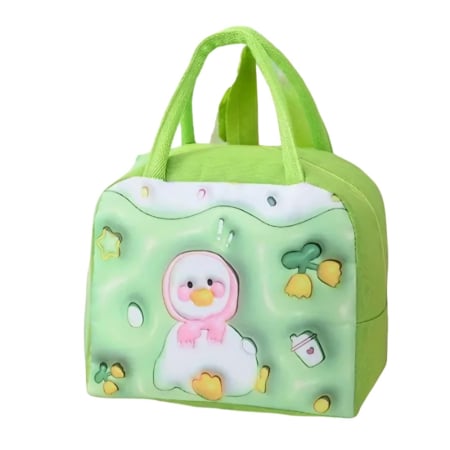 ✨TOATE PRODUSELE✨ - Geantă Frigorifică, , cu Desene Animate 3D, Portabilă pentru Copii, de Prânz, din Pânză Oxford, 23x13x19 cm, Model Ratusca, Verde